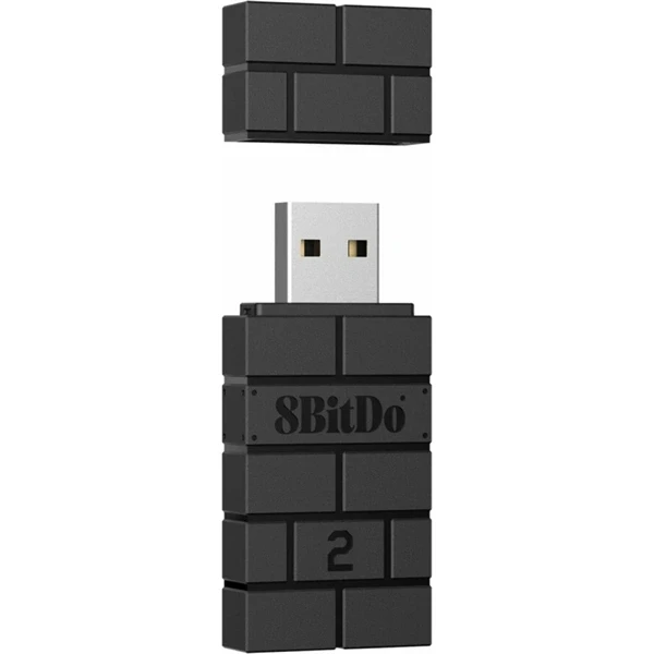 8BitDo USB Wireless Adapter 2, Nintendo Switch/Switch 2, Mobil, Xbox, PC, PlayStation, fekete kontroller adapter
