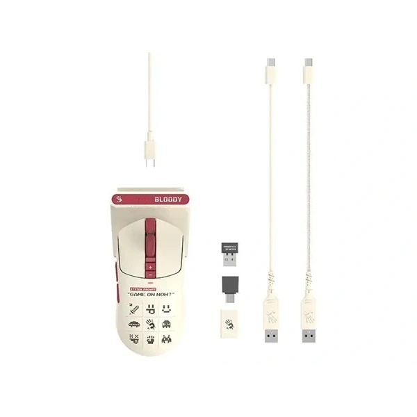 A4-Tech Bloody R72 Ultra Duo Pixels Red vezeték nélküli fehér gamer egér