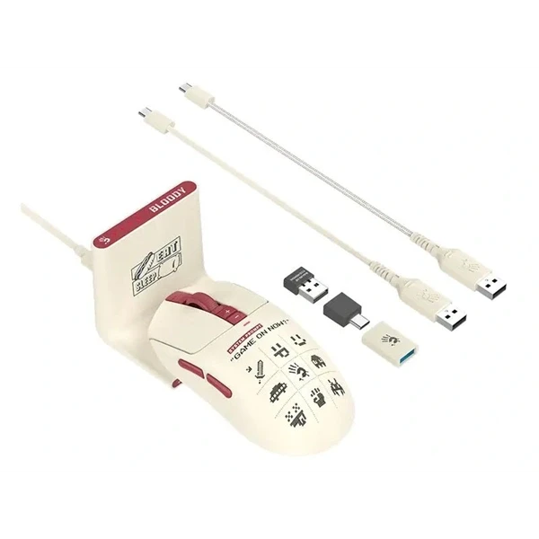 A4-Tech Bloody R72 Ultra Duo Pixels Red vezeték nélküli fehér gamer egér