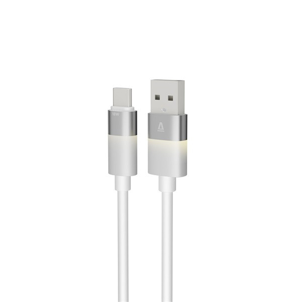 AVAX CB312 GLOWY 1m 18W USB-A - USB-C fehér gyorstöltő kábel