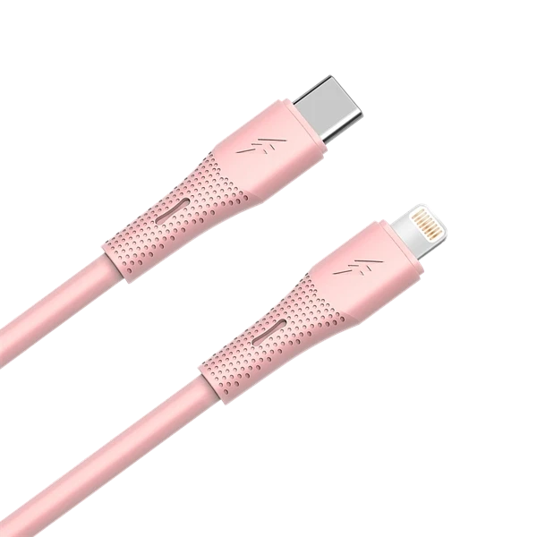AVAX CB3312 27W USB-C – Lightning gyorstöltő szilikon kábel, 1.5 m, rózsaszín