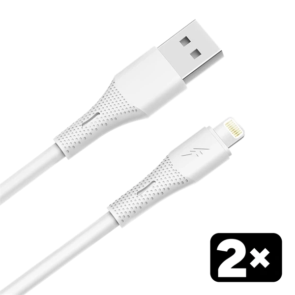 AVAX CB4302 2x USB-A – Lightning szilikon töltőkábel csomag, 1.5 m, fehér