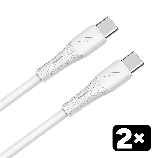 AVAX CB4303 2x 60W USB-C gyorstöltő szilikon kábel csomag, 1.5 m, fehér