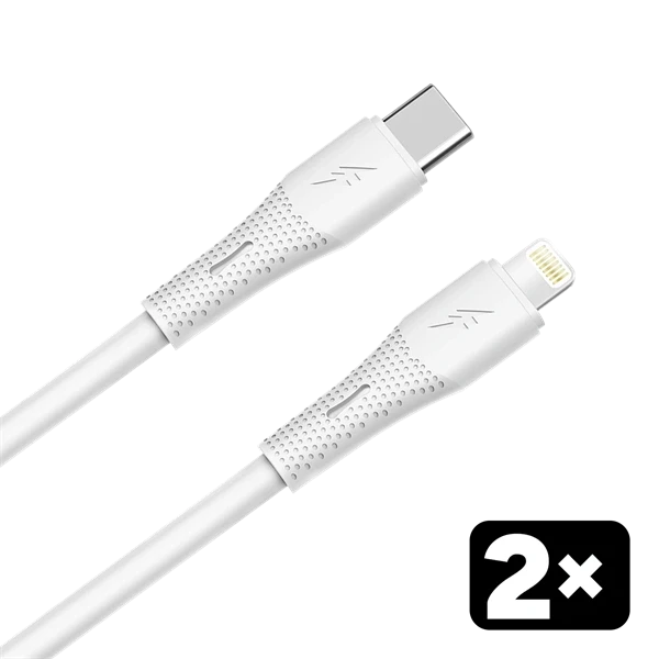 AVAX CB4304 2x 27W USB-C – Lightning szilikon töltőkábel csomag, 1.5 m, fehér