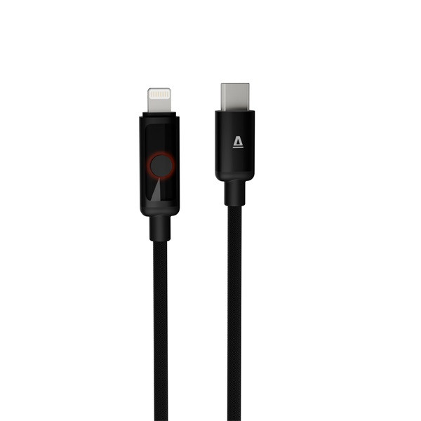 AVAX CB650 PULSEY 0,5m 27W USB-C - Lightning szürke fonott gyorstöltő LED kábel