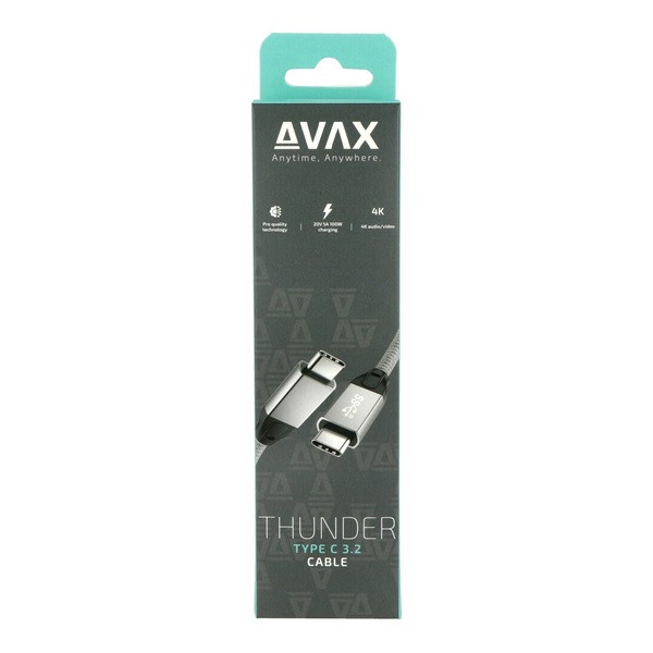 AVAX CB901 THUNDER 1m 3.2 Type C, USB4 100W/10Gbps fonott viharszürke kábel