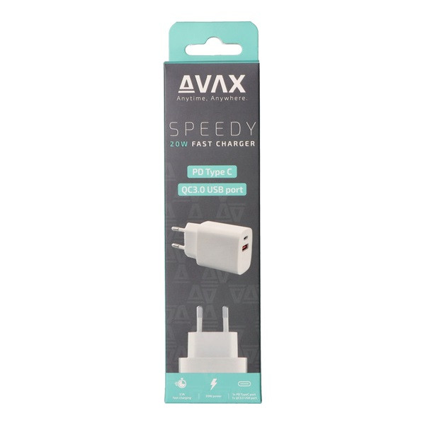AVAX CH320 SPEEDY Hálózati fali töltő USB + Type C, 20W AVAX CH320 SPEEDY Hálózati fali töltő USB + Type C, 20W