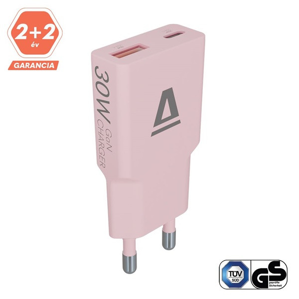 AVAX CH641P NANO SLIM 30W USB-C (PD3.0)+USB-A (QC3.0) pink hálózati töltő