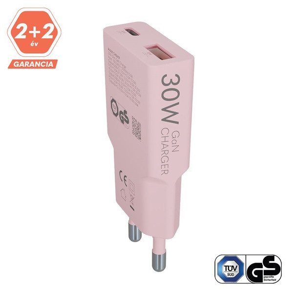 AVAX CH641P NANO SLIM 30W USB-C (PD3.0)+USB-A (QC3.0) pink hálózati töltő