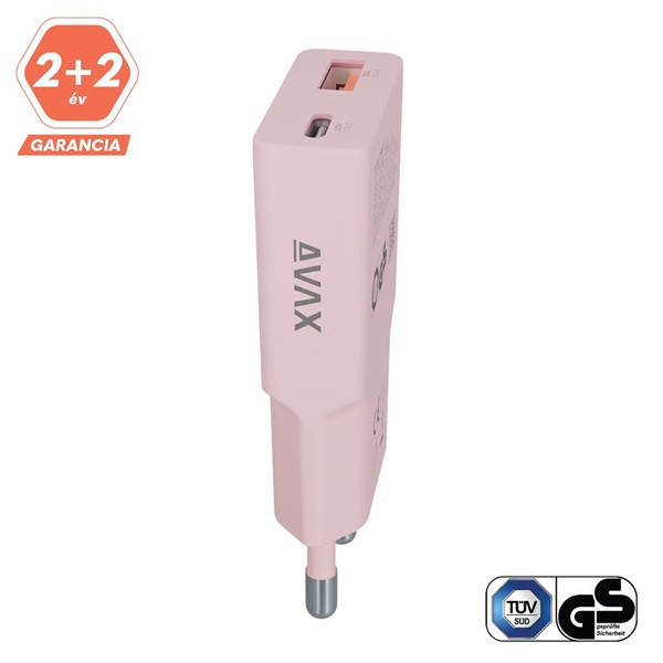 AVAX CH641P NANO SLIM 30W USB-C (PD3.0)+USB-A (QC3.0) pink hálózati töltő