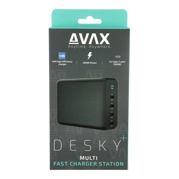 AVAX DC637 DESKY+ 200W GaN 4xType C (PD 3.0) gyorstöltő elosztó AVAX DC637 DESKY+ 200W GaN 4xType C (PD 3.0) gyorstöltő elosztó