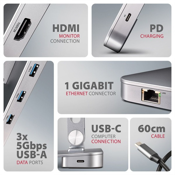 AXAGON HMC-STND ALU laptop állvány dokkoló állomással