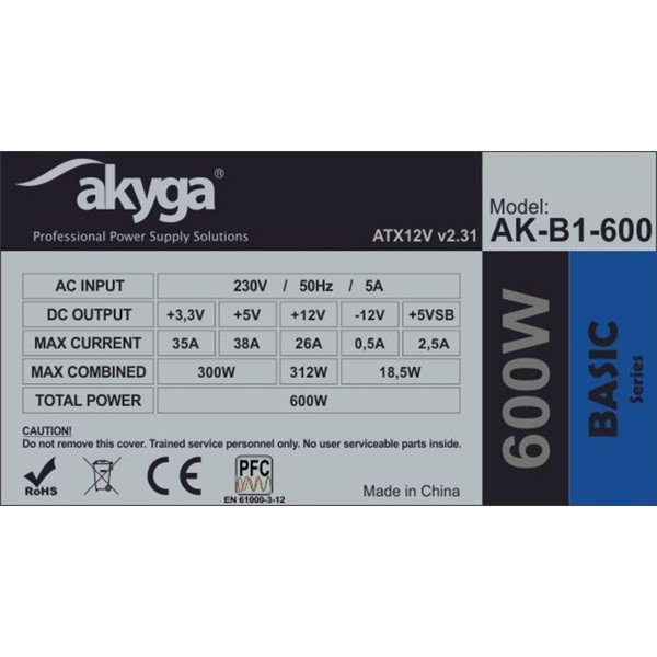 Akyga 600W AK-B1-600 Basic tápegység Akyga 600W AK-B1-600 Basic tápegység