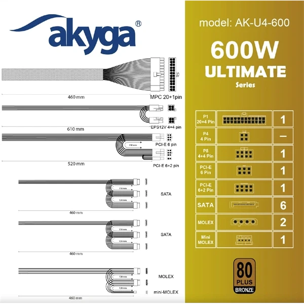 Akyga Ak-U4-600 600W 80+ Bronze ATX tápegység