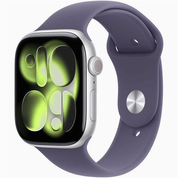 Apple Watch S11 GPS-es (46mm) ezüst alumínium tok, ködös lila M/L sportszíjas okosóra
