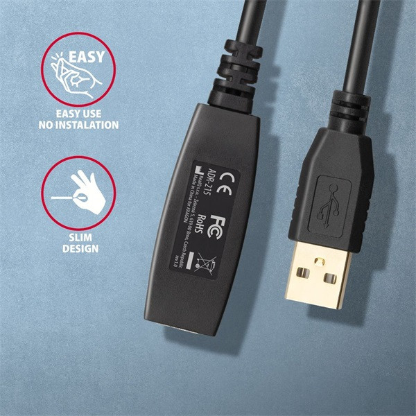 Axagon ADR-215 15m USB 2.0 A apa - anya aktív repeater kábel Axagon ADR-215 15m USB 2.0 A apa - anya aktív repeater kábel
