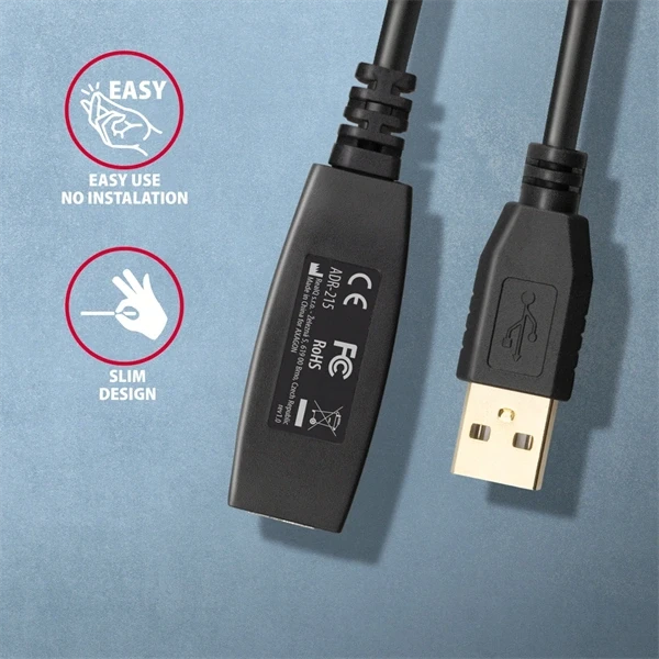 Axagon ADR-215 15m USB 2.0 A apa - anya aktív repeater kábel Axagon ADR-215 15m USB 2.0 A apa - anya aktív repeater kábel