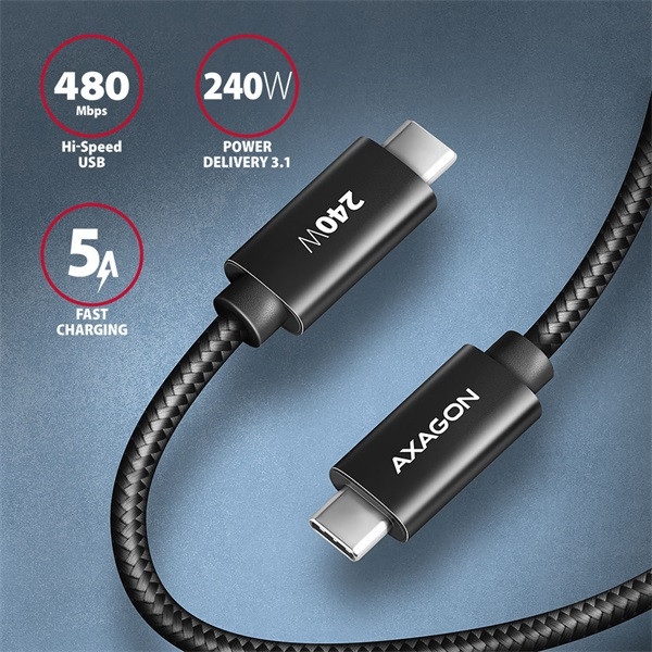 Axagon BUCM2-CM10AB 1m USB C fekete adat- és töltőkábel Axagon BUCM2-CM10AB 1m USB C fekete adat- és töltőkábel