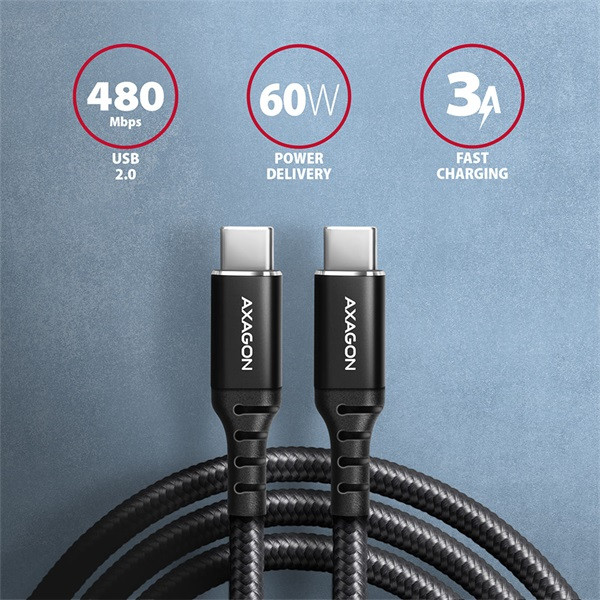Axagon BUCM2-CM30AB 3m USB C fekete adat- és töltőkábel Axagon BUCM2-CM30AB 3m USB C fekete adat- és töltőkábel
