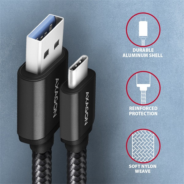 Axagon BUCM3-AM20AB USB-C 3.2 Gen 1 - USB-A 2 m fekete kábel