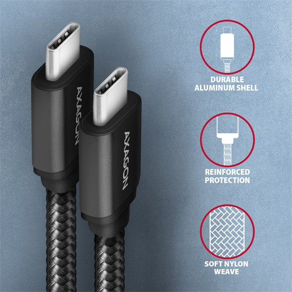 Axagon BUCM3-CM20AB USB-C 3.2 Gen 1 - USB-C 2 m fekete kábel