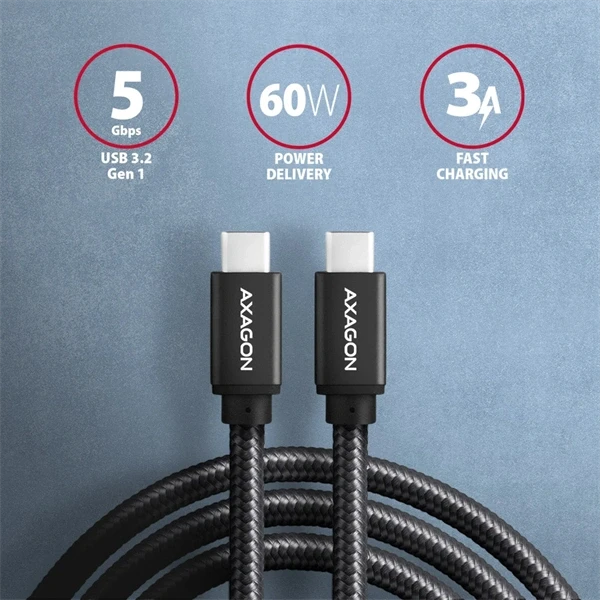 Axagon BUCM3-CM30AB 3m Type C - Type C fekete adat- és töltőkábel