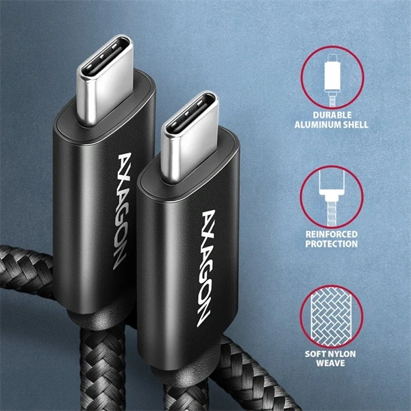 Axagon BUCM4X-CM05AB NewGEN+ 0,5m USB-C Gen 3×2 240W adat- és töltőkábel