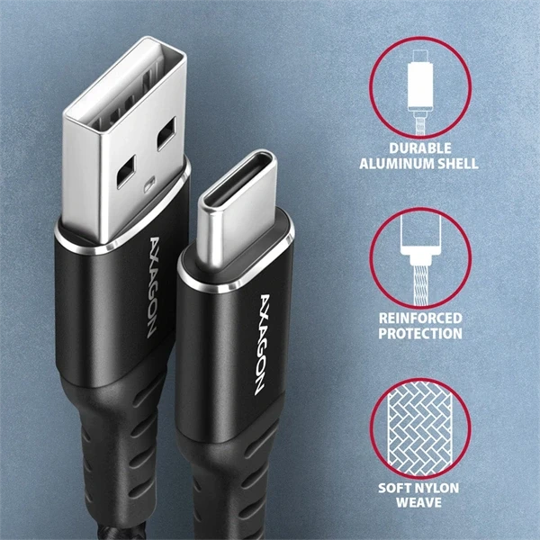 Axagon BUCM-AM15AB 1,5m Type C - USB fekete adat- és töltőkábel