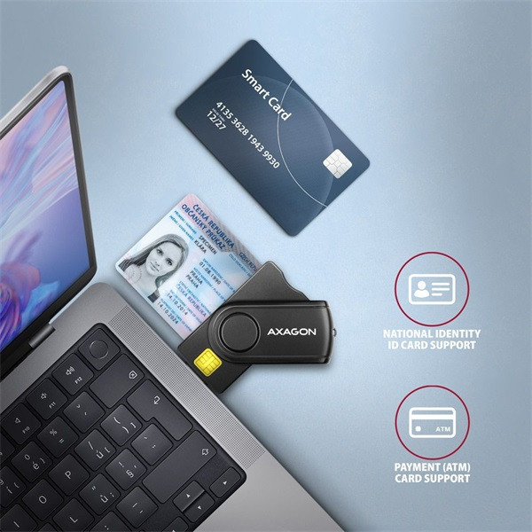 Axagon CRE-SMP2A USB Smart card & SD/microSD/SIM card PocketReader összecsukható okos kártyaolvasó Axagon CRE-SMP2A USB Smart card & SD/microSD/SIM card PocketReader összecsukható okos kártyaolvasó