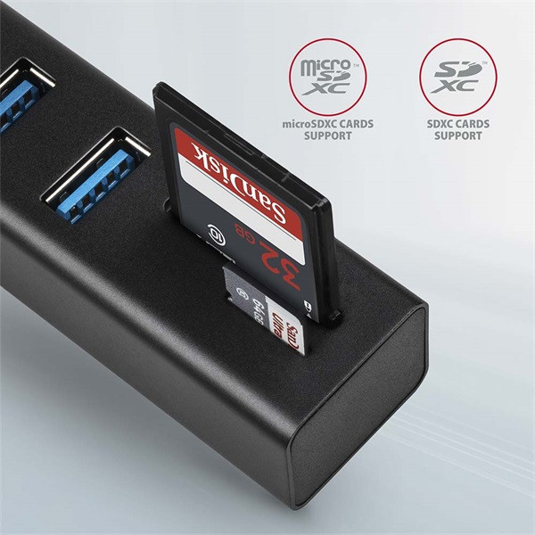 Axagon HMA-CR3A 3 portos USB3.2. Gen 2 fekete HUB kártyaolvasóval Axagon HMA-CR3A 3 portos USB3.2. Gen 2 fekete HUB kártyaolvasóval
