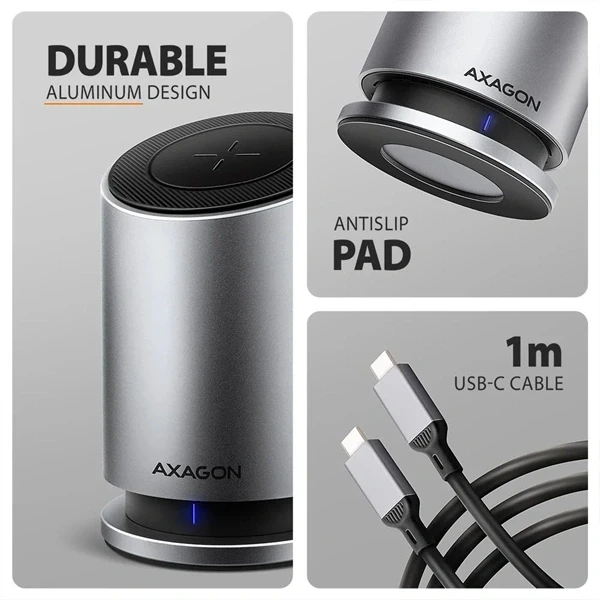 Axagon HMC-WL9 USB-C 10 Gbps 9in1 hub vezeték nélküli töltéssel