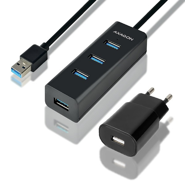Axagon HUE-S2BP 4 portos USB3.0 gyorstöltő hosszú kábeles HUB tápegységgel Axagon HUE-S2BP 4 portos USB3.0 gyorstöltő hosszú kábeles HUB tápegységgel