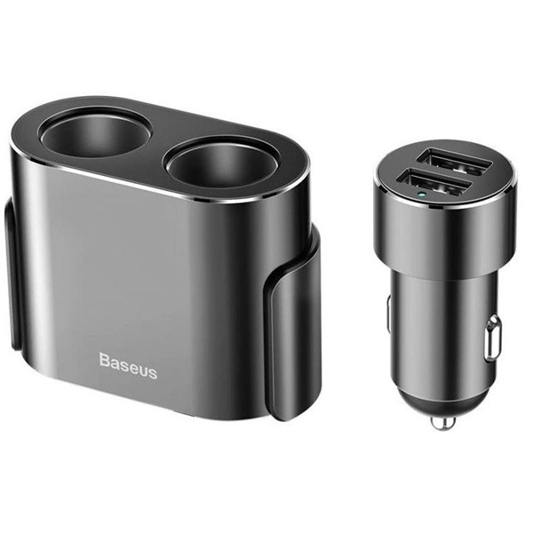 Baseus High Efficiency 3,4A, 2×USB Type-A + szivargyújtó kimenet fekete autós töltő