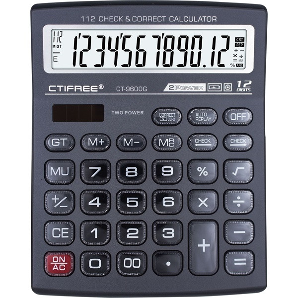 CTIFREE CT-9600G  szürke színű számológép, 155x200mm, 12 számjegy, dual power