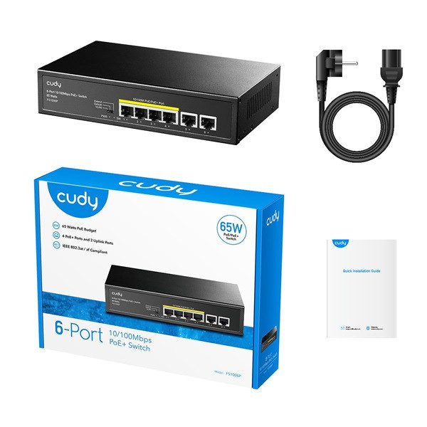 CUDY FS1006P 1x 10/100(PoE+/PoE)+3x 10/100(PoE)+2x 10/100 uplink, 60W PoE switch CUDY FS1006P 1x 10/100(PoE+/PoE)+3x 10/100(PoE)+2x 10/100 uplink, 60W PoE switch