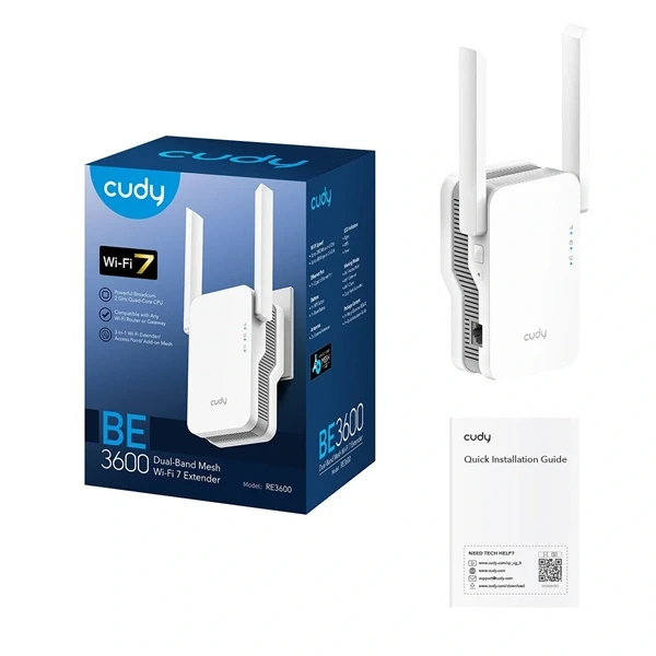 CUDY RE3600 beltéri kétsávos BE3600 WIFI 7, Gigabit LAN, fehér Mesh Range extender, jelerősítő/hatótávnövelő CUDY RE3600 beltéri kétsávos BE3600 WIFI 7, Gigabit LAN, fehér Mesh Range extender, jelerősítő/hatótávnövelő