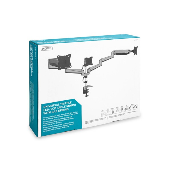 DIGITUS DA-90363 C-bilincses gázrugós univerzális (VESA 75 / 100) 3-as ezüst monitor tartó konzol