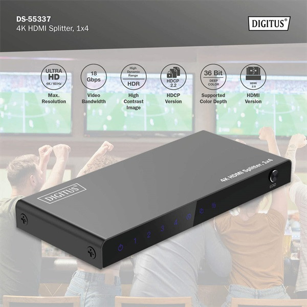 DIGITUS DS-55337 4 portos 4K/60Hz HDMI splitter DIGITUS DS-55337 4 portos 4K/60Hz HDMI splitter