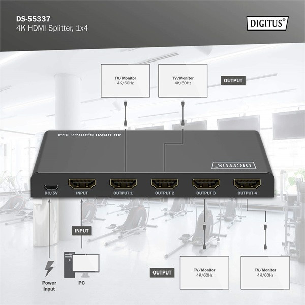 DIGITUS DS-55337 4 portos 4K/60Hz HDMI splitter DIGITUS DS-55337 4 portos 4K/60Hz HDMI splitter
