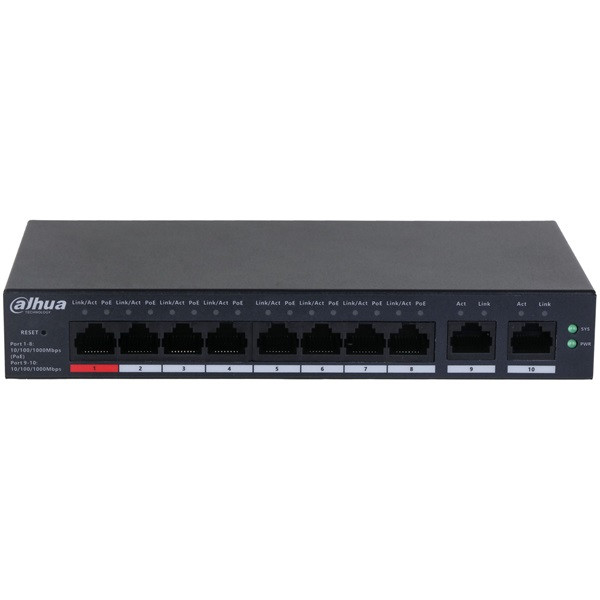 Dahua CS4010-8GT-110 8x1 Gbps PoE + 2x1 Gbps uplink/110W/Cloud Managed PoE Switch