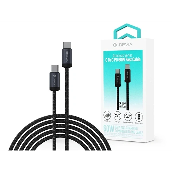 Devia ST108066 Gracious Series 60W PD Type-C/Type-C fekete 2m adat- és töltőkábel