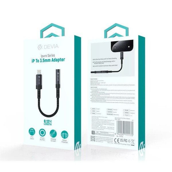 Devia ST381973 iPure Series Lightning - AUX 3,5 mm fekete audió adapter Devia ST381973 iPure Series Lightning - AUX 3,5 mm fekete audió adapter