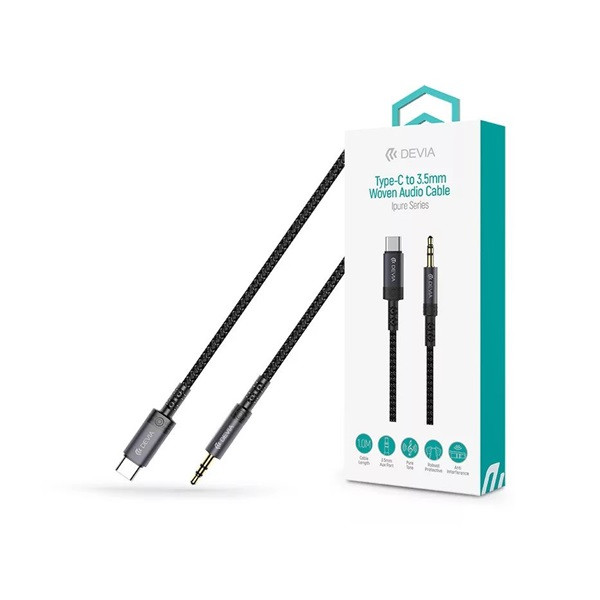 Devia ST111943 iPure Series Woven 1m AUX 3,5mm jack - Type-C fekete audio kábel