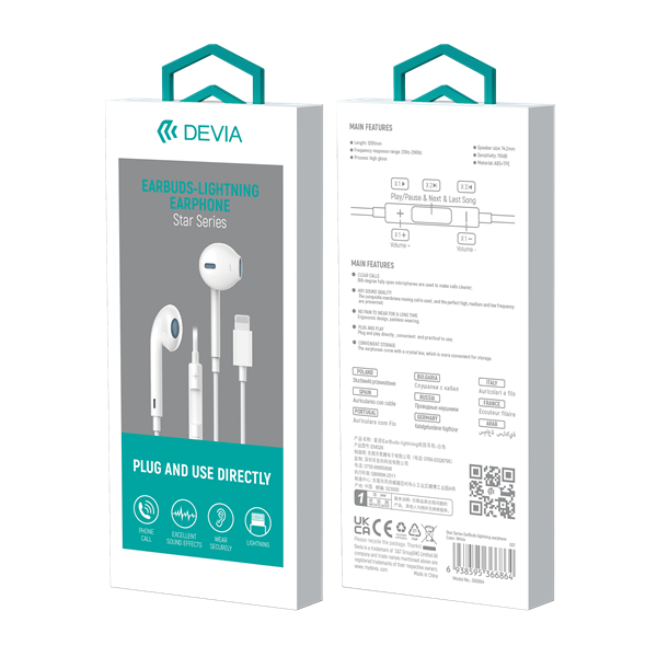 Devia ST366864 Star Lightning fehér fülhallgató