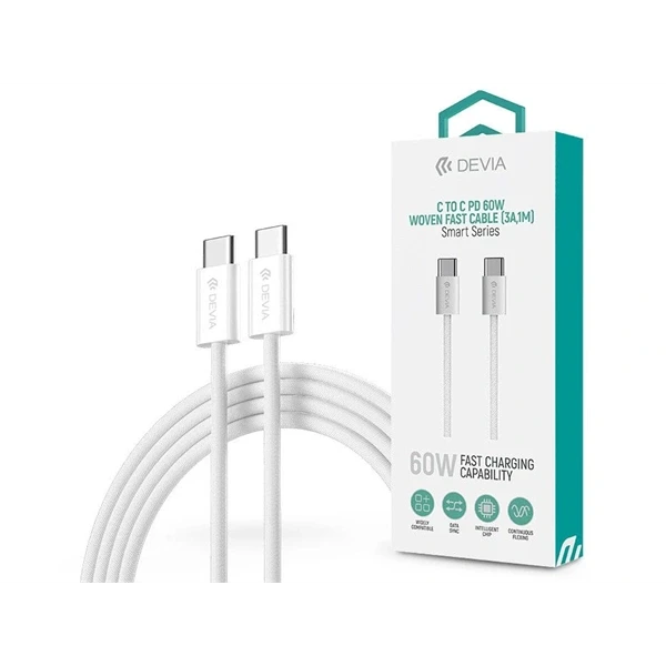 Devia ST399381 Smart Series 60W PD Type-C/Type-C fehér 1m adat-és töltőkábel
