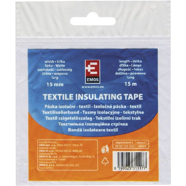 Emos F6515 15mm/15m fekete textil szigetelőszalag Emos F6515 15mm/15m fekete textil szigetelőszalag