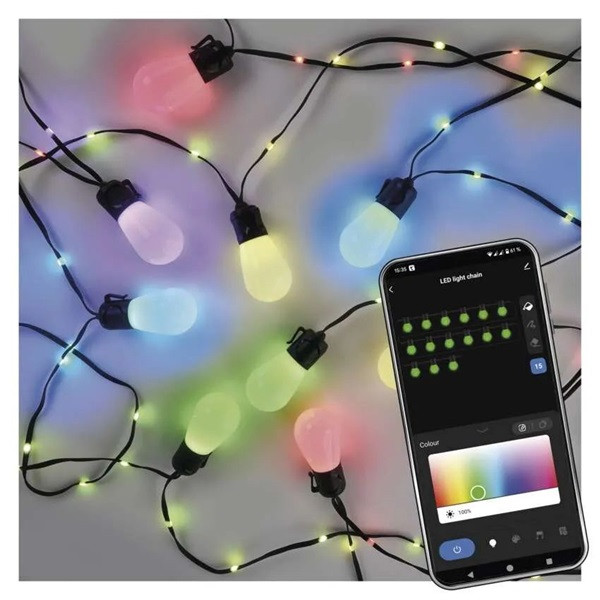Emos GoSmart 15x parti izzók, 15 m, kültéri és beltéri, RGBIC WiFi LED fényfüzér