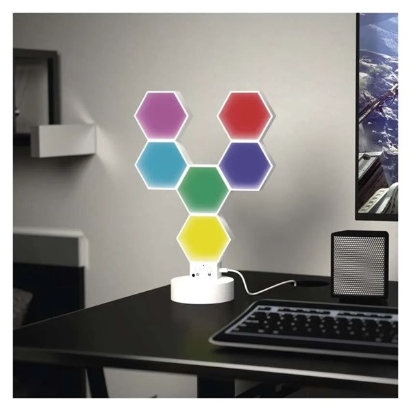 Emos GoSmart Hexagon fehér, 6 részből álló, RGBIC dimmelhető, WiFi LED asztali lámpa