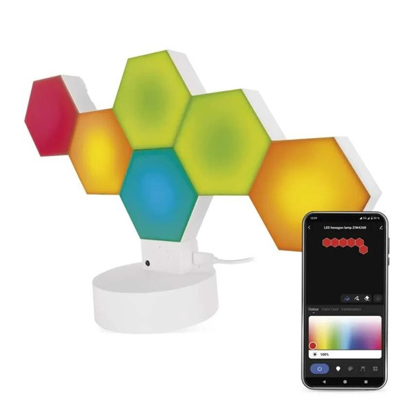 Emos GoSmart Hexagon fehér, 6 részből álló, RGBIC dimmelhető, WiFi LED asztali lámpa