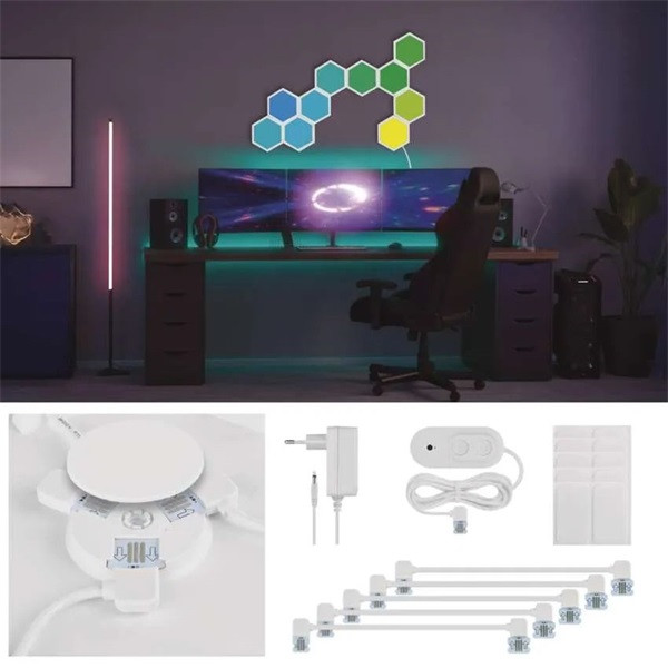 Emos GoSmart Hexagon, indító készlet, 10 rész, 19 W, RGBIC dimmelhető, WiFi LED lámpa